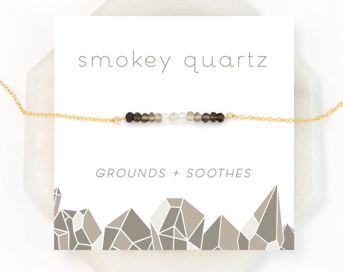 Simple Delicate Beaded Necklace, Minimalist jewelry, Smokey Quartz Necklace, Black and White Ombre Jewelry, Boho Layering Bar Necklace