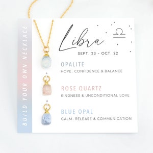 Zodiac Libra Raw Crystal Necklace Charms, Zodiac  Crystal Set, Gemstone October Birthday Gift, Perfect Gift for Best Friend, Yoga