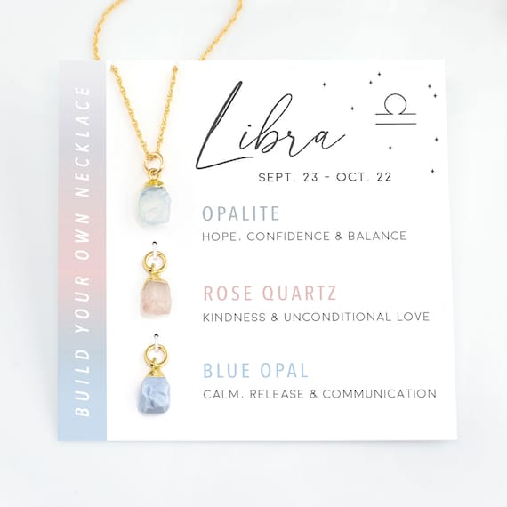 Zodiac Libra Raw Crystal Necklace Charms, Zodiac Crystal Set, Gemstone October Birthday Gift, Perfect Gift for Best Friend, Yoga