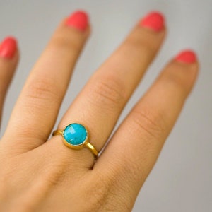 Turquoise Ring Gold, December Birthstone Ring, Gem Ring, Solitaire Ring, Gold Ring, Stackable Ring, Tear Drop Ring, Raw Stone image 5