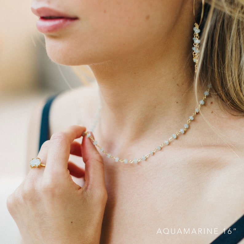 Green Raw Emerald Beaded Gemstone Choker Necklace Gold, Handmade Beaded Necklace, Delicate Dainty Layering Necklace, Boho Gemstone Jewelry image 3