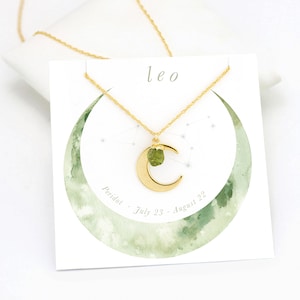 Zodiac Necklace Gift, Leo Necklace, Tiny Peridot Necklace, August Birthday Gift, Celestial Gift for Her, Raw Crystal  Pendant, NK-N