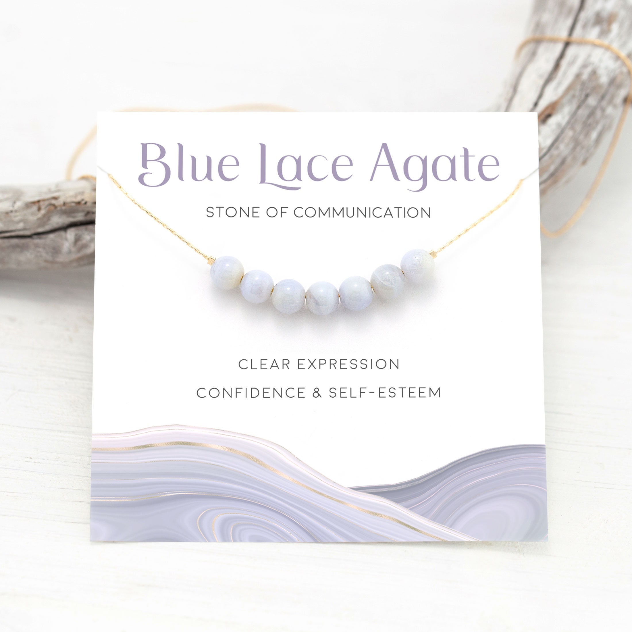 Blue Lace Agate Necklace Crystal Bar Necklace Stone of Communication Dainty Gemstone Choker Pale Blue Gemstone Bridesmaid Gift