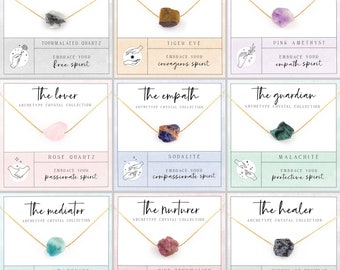 Archetype Jewelry, Raw Crystal Necklace, Message Card Necklaces, Motivational Necklace Gift, Meaningful Necklace Gifts, Affirmation Gift