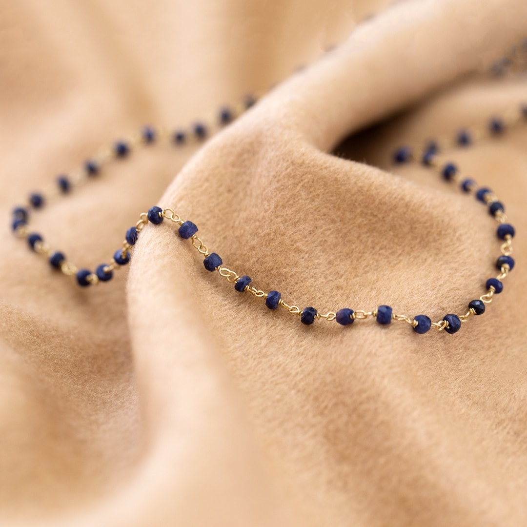 Blue Beaded Choker with Diamond Pendant