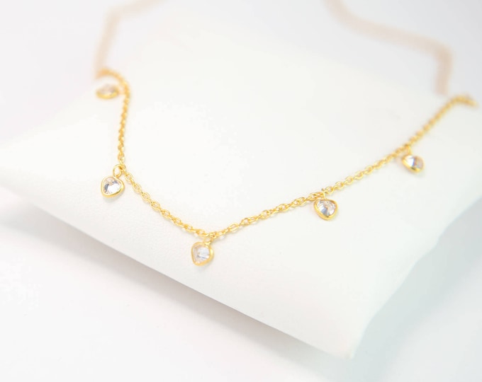 Swarovski Crystal Choker, Tiny Crystal Necklace, Delicate Charm Necklace, Tear Drop Crystal Jewelry, Gift for Her, Clear Stone Necklace
