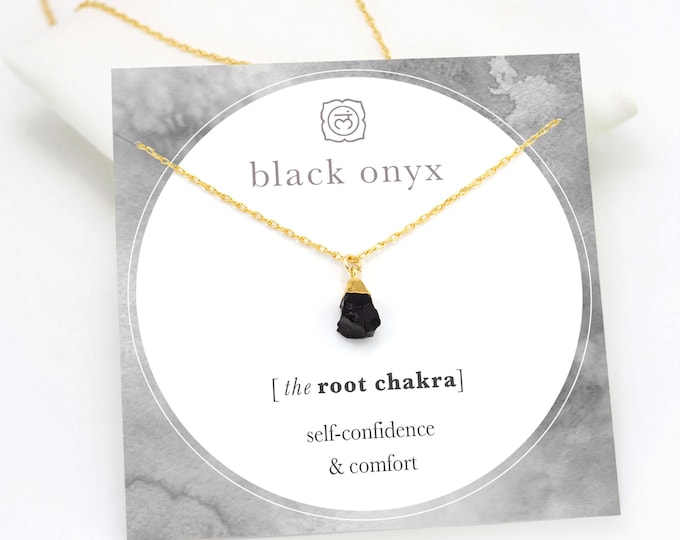 Black Onyx Necklace, Stone of Protection and Strength  Crystal Necklace, Rough Cut Gemstone, Minimalist Root Chakra Raw Stone