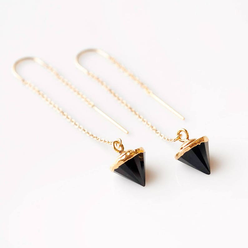 Black Onyx Earrings Spike Earrings 14k Gold Filled Threader Etsy