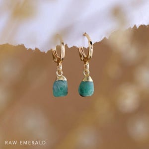 Raw Crystal Huggies Hoops Gold, Crystal Hoop Earrings, Birthstone Huggies, Charm Earrings, Tiny Dainty Small Hoops, Minimalist earrings image 2