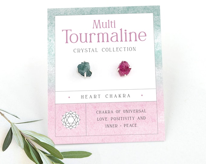 Mismatched Raw Tourmaline Stud Earrings, Pink Watermelon Tourmaline Crystal Earrings,  Gemstone Earrings, Dainty Silver stud earrings