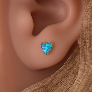 Opal Stud Earrings, Sterling Silver Opal Earrings, Gemstone Studs, Blue Opal Studs, White Opal Round Studs, Pink Opal 925 Gift Ideas for Her
