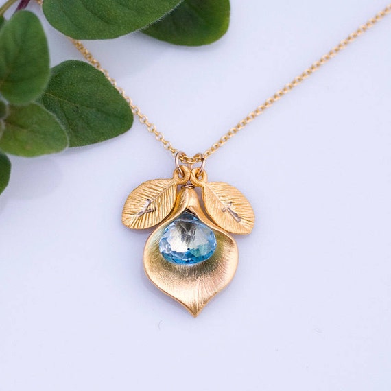 Blue Topaz Personalized Birthstone Necklace December | Etsy