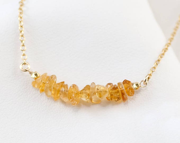 Natural Citrine Bar Necklace, November Birthstone Necklace, Raw Gemstone, Birthstone Layering Necklace, Birthday Gift for Her, NK-RB