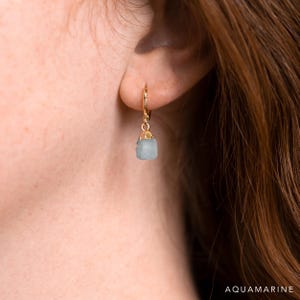 Raw Crystal Huggies Hoops Gold, Crystal Hoop Earrings, Birthstone Huggies, Charm Earrings, Tiny Dainty Small Hoops, Minimalist earrings image 5