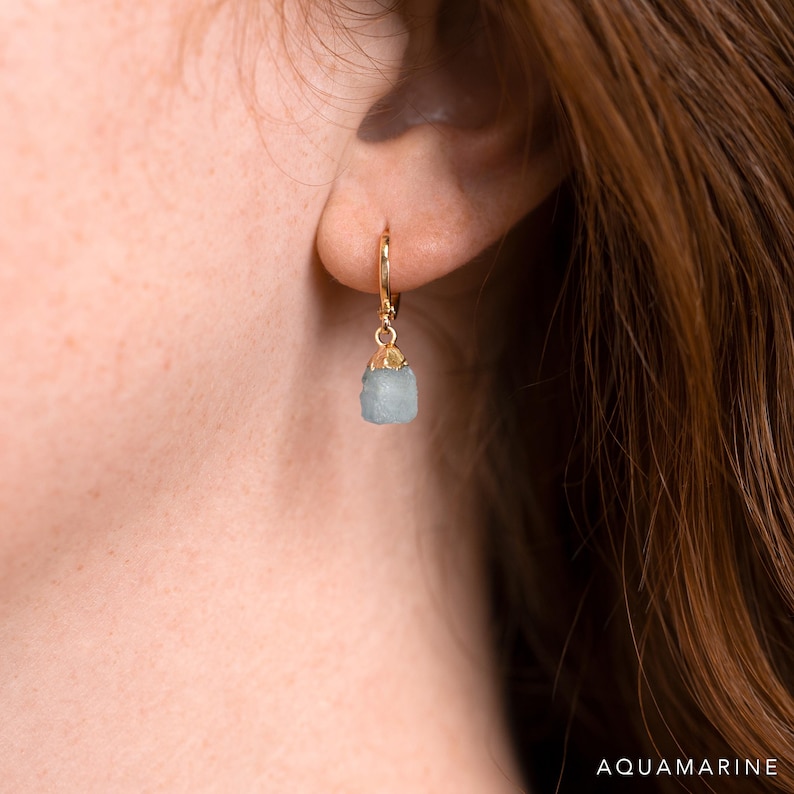 Raw Crystal Huggies Hoops Gold, Crystal Hoop Earrings, Birthstone Huggies, Charm Earrings, Tiny Dainty Small Hoops, Minimalist earrings image 5