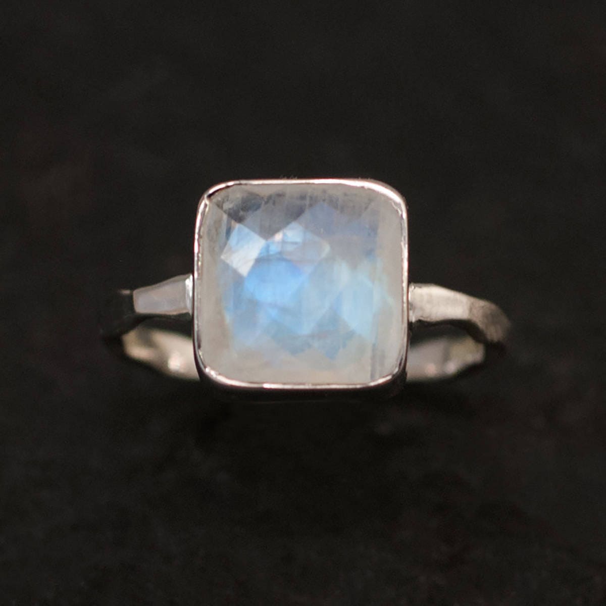 Rainbow Moonstone Sterling Silver Ring Natural Blue Glow Size Varied sizes