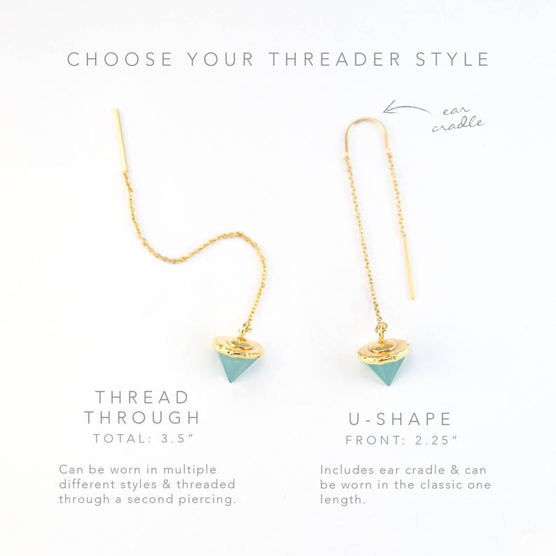 Boho Earrings Long Gold Dangle Earring Ear Threaders TH-C Minimalist Jewelry Turquoise Threader Earrings Gemstone Spike Earrings