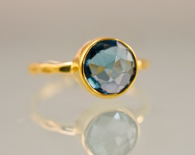 London Blue Topaz Ring Gold - December Birthstone Ring - Solitaire Ring - Stackable Stone Ring - Gold Ring - Round Ring