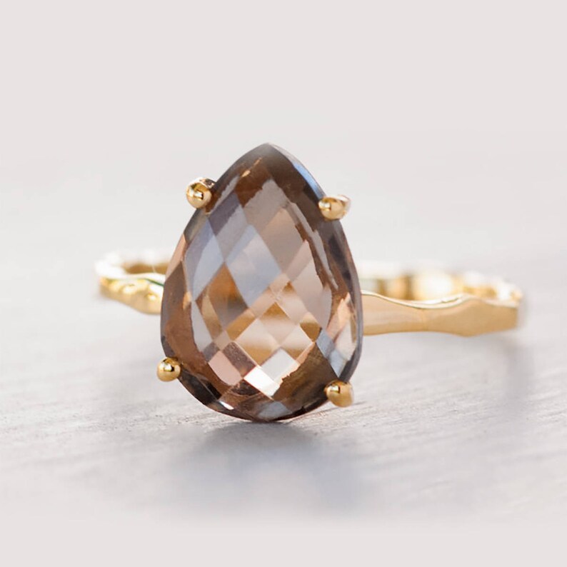 Smokey Quartz Ring Gold Autumn Jewelry Gemstone Ring Etsy