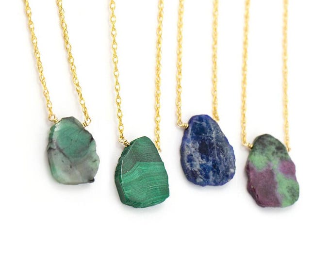 Natural Gemstone Slice Necklace, Wire Wrapped Genuine Raw Cut Stone, Birthday Gift for Her, Inspirational Jewelry, Minimalist Everyday Chain