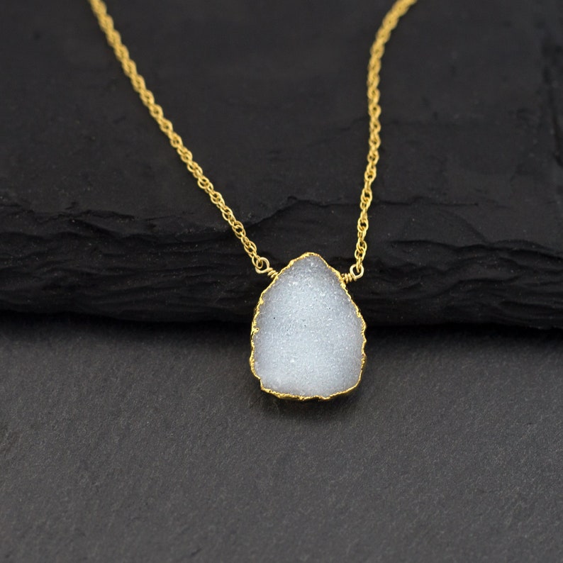 Layering Necklace Festival Jewelry White Druzy Necklace Boho Chic Sparkly Druzy Stone Raw Crystal Pendant NK-VS White Stone Pendant