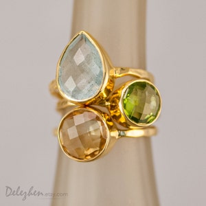 Aquamarine ring Gold March Birthstone Ring Solitaire Stone Ring Stacking Ring Gold Vermeil Ring Tear Drop Ring image 2