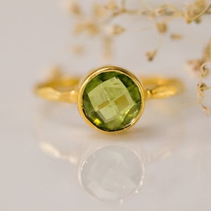 Green Peridot Ring Gold August Birthstone Ring Solitaire Stone Ring ...