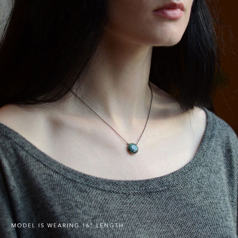 Natural Gemstone Necklace Everyday Necklace Round Emerald Pendant Necklace Black Silver Boho Round Stone Choker May Birthstone Necklace