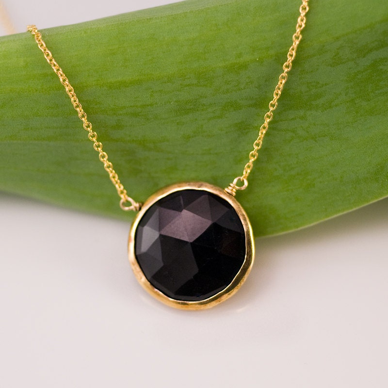 Black Onyx Necklace 14k Gold Filled Chain Round Gold Etsy