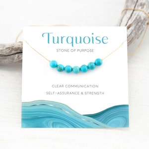 Blue Turquoise Necklace, 14k Gold Filled Chain Beaded Gemstone Layering Choker, Boho Turquoise Howlite Necklace on Card Birthday Gifts