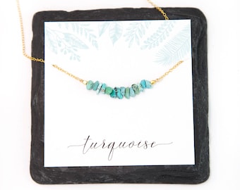 Natural Turquoise Bar Necklace, Raw Gemstone Choker Beaded, December Birthstone Christmas Gift, Dainty Layering Necklace, Turquoise Jewelry