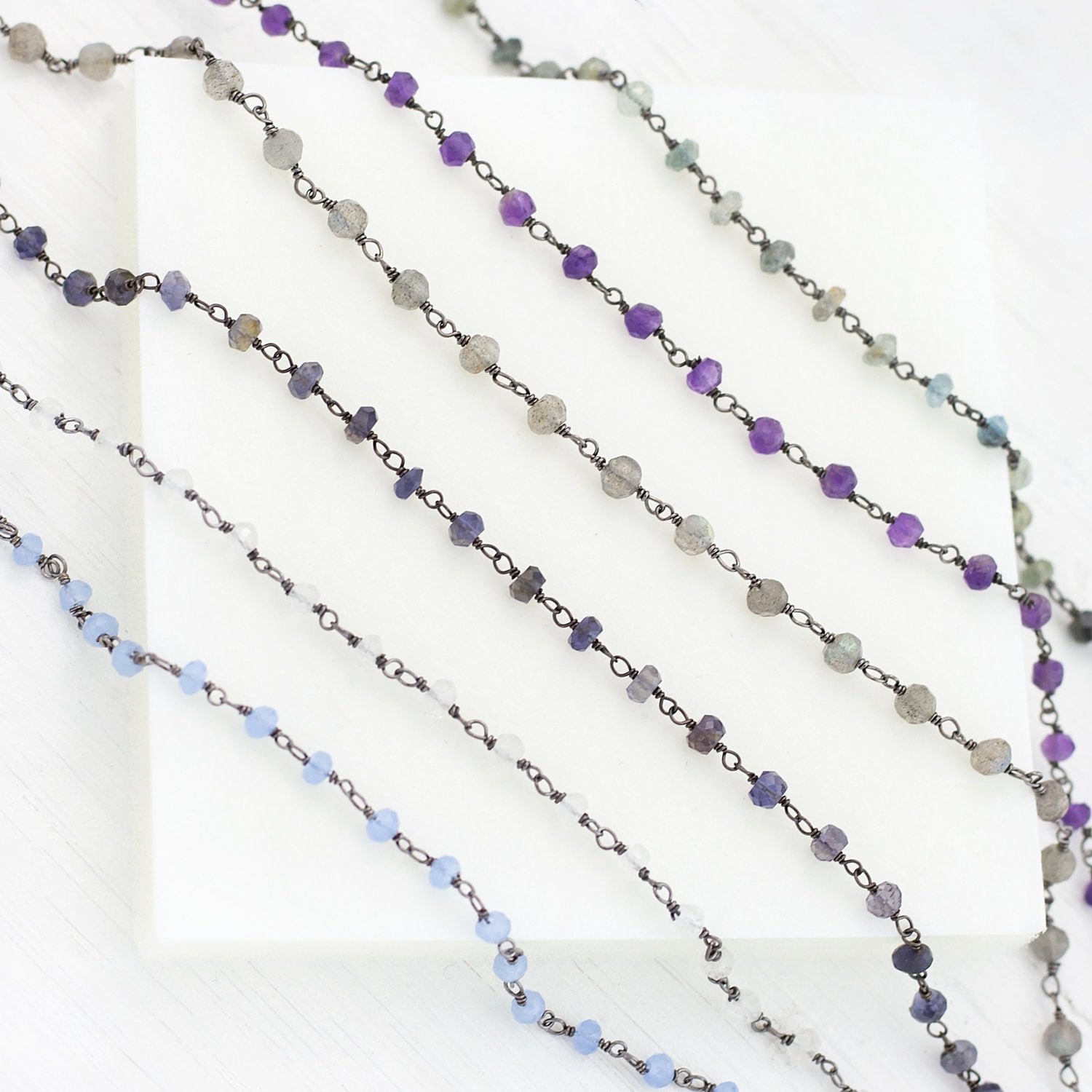 Beaded Gemstone Chain Necklace Black 