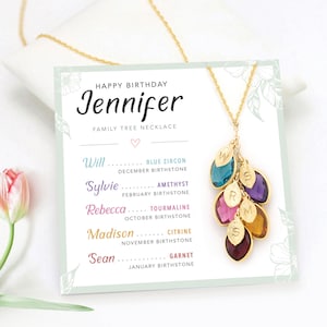 Mom Necklace Gift from Daughter, Birthday Gift Card Necklace From Son, Unique Personalized Gift for Mom of 5, Multi Birthstone Necklace
