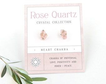 Rose Quartz Stud Earrings,  Love Crystal Jewelry, Wedding Bridesmaid Gifts, Raw Pink Quartz Rough Stone Earrings Sterling Silver Post