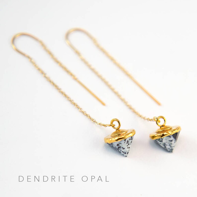 Boho Earrings Long Gold Dangle Earring Ear Threaders TH-C Minimalist Jewelry Turquoise Threader Earrings Gemstone Spike Earrings