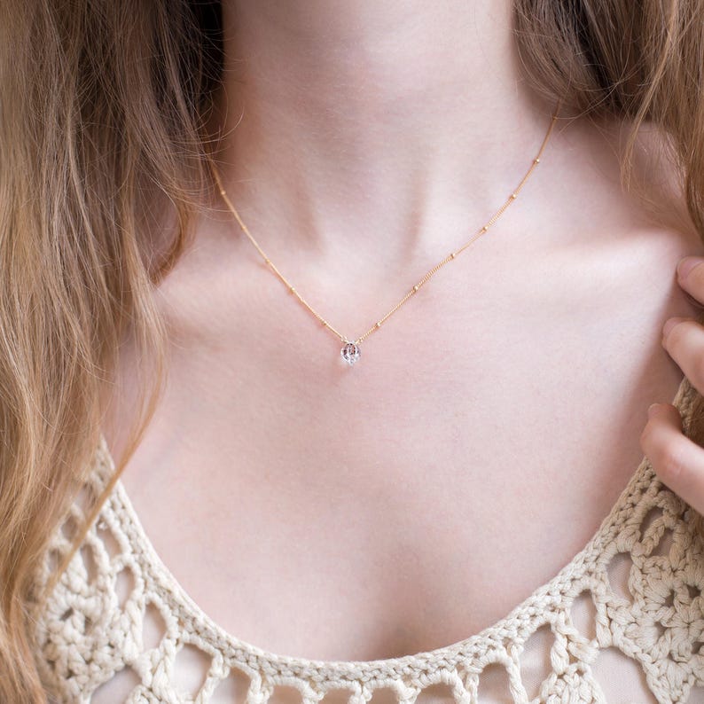 Dainty Raw Diamond Necklace, Satellite Chain Necklace, Gold Filled, Sterling Silver, Simple Choker, Minimal Necklace, Gift for Her image 2