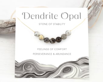 Minimalist Opal Necklace, Dendrite Opal Natural Gemstone Bar Choker, Encouragement Gift for Sister, Marble Stability Stone Layering Necklace