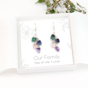 Unique Personalized Raw Birthstone Crystal Earrings for Mom, Family Birthstones Dangle Drop Earrings, Crystal Sets Gifts
