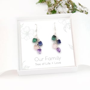 Unique Personalized Raw Birthstone Crystal Earrings for Mom, Family Birthstones Dangle Drop Earrings, Crystal Sets Gifts