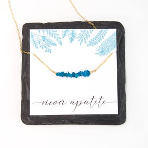 Raw Neon Apatite  Gift Necklace, Gemstone Bar Necklace, Inspirational Gift, Semi-Precious Stone, Rough Stones, Boho Chic, NK-RB