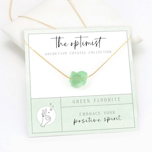 Groene fluorietkristalketting, nieuw begin cadeauketting, groeigeluk en berichtkaart cadeau-sieraden, nieuwe baan ketting cadeau