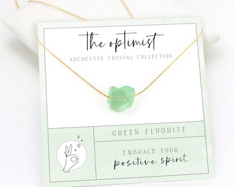 Green Fluorite Crystal Necklace, New Beginnings Gift Necklace, Growth Happiness and  Message Card Gift Jewelry, New Job Necklace Gift