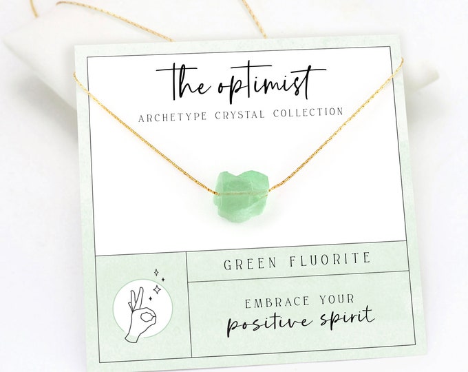 Green Fluorite Crystal Necklace, New Beginnings Gift Necklace, Growth Happiness and  Message Card Gift Jewelry, New Job Necklace Gift