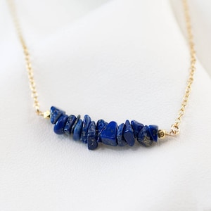 Natural Raw Lapis Lazuli Bar Necklace, September Birthstone Necklace, Rough Stone Necklace, Gemstone Bar Necklace, Layering Necklace, NK-RB
