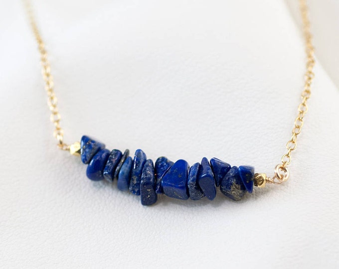 Natural Raw Lapis Lazuli Bar Necklace, September Birthstone Necklace, Rough Stone Necklace, Gemstone Bar Necklace, Layering Necklace, NK-RB