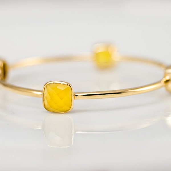 Bangle - Yellow Chalcedony Bracelet - Gemstone Bangles - Bezel Set Bangles - Gold Bracelets