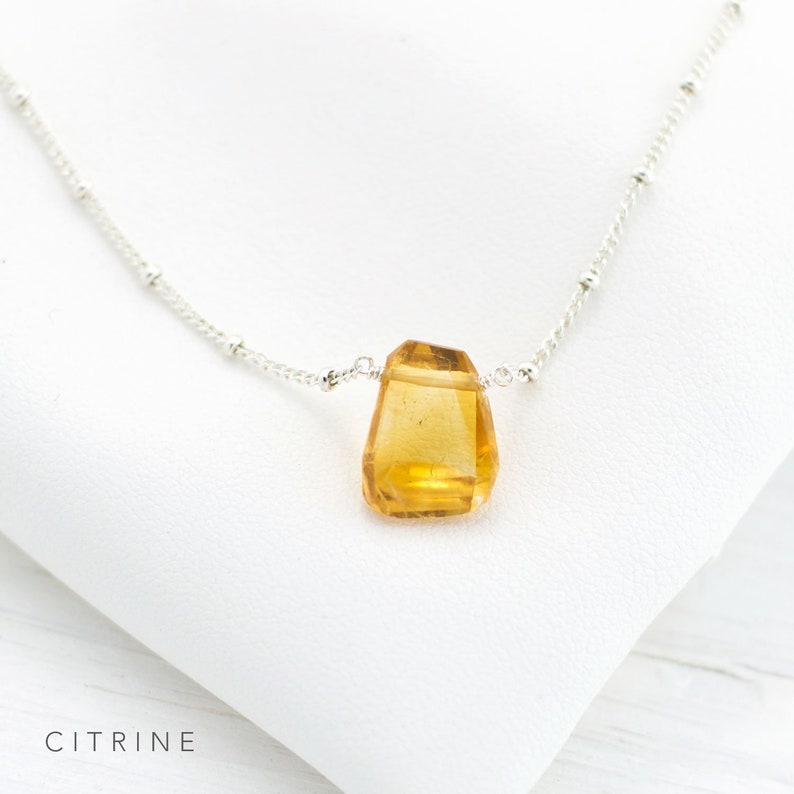 Dainty Stone Pendant Necklace, Simple Genuine Gemstone Necklace, Satellite Chain Choker, Real Birthstone Charm Jewelry, Birthday Gift Women Citrine