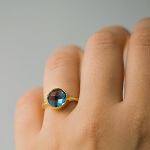 London Blue Topaz Stacking Ring Bezel Ring Topaz Quartz Gemstone Ring Gold Ring December Birthstone image 6