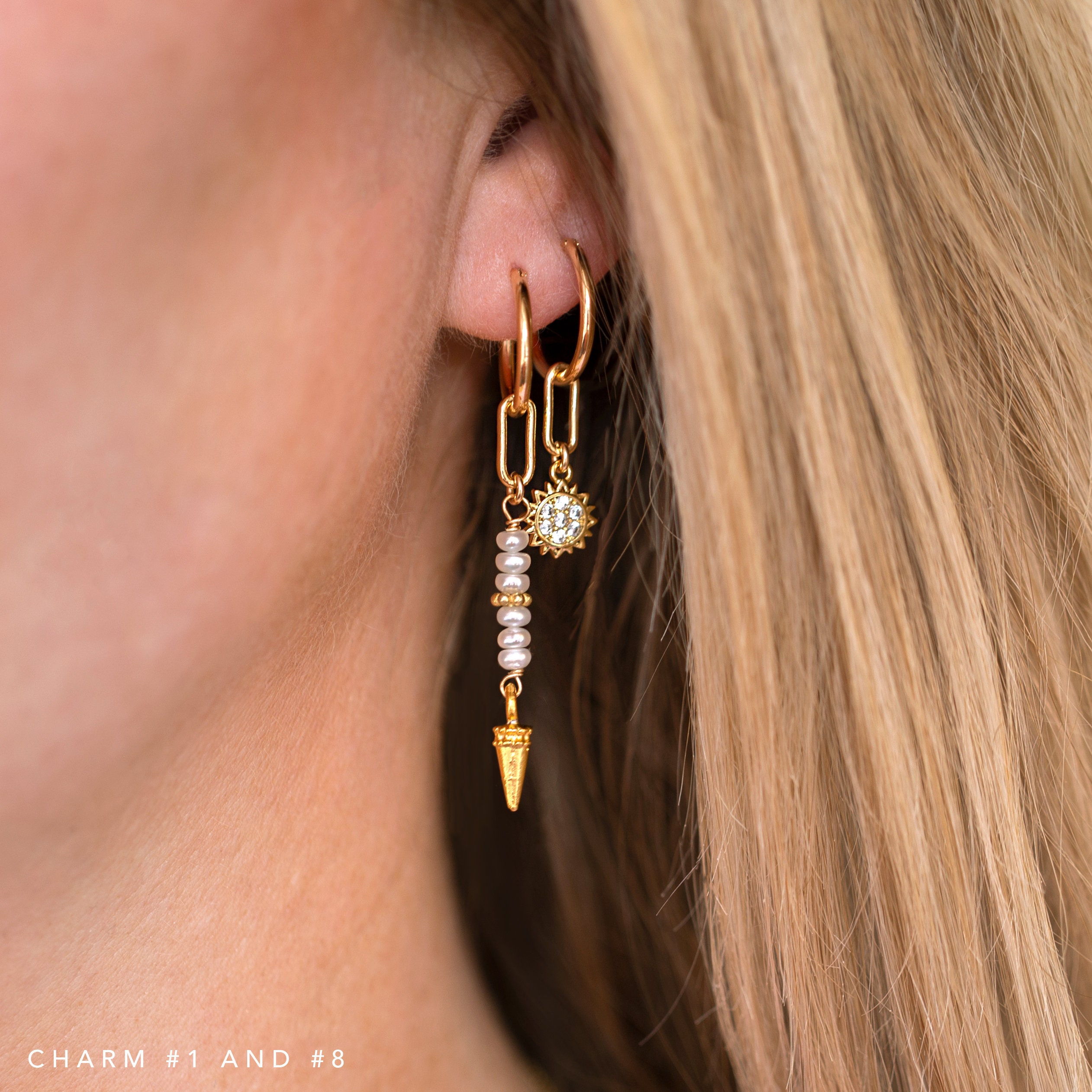 Gold Mix And Match Hoop Earrings With Charms Collection