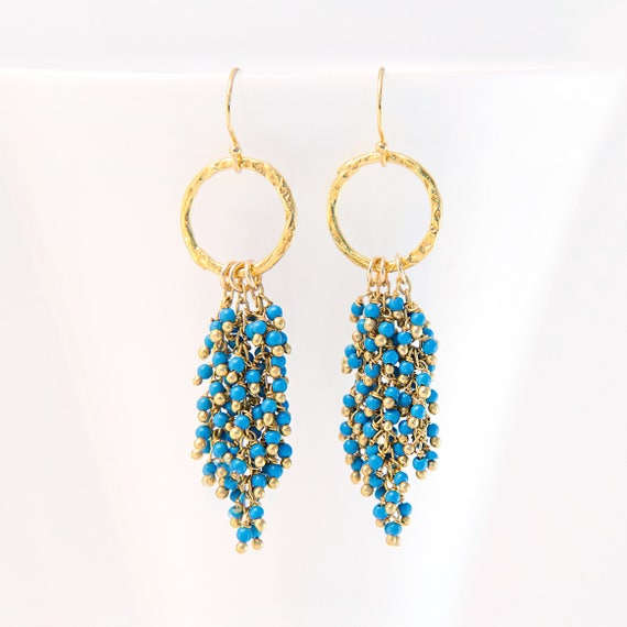 Turquoise Tassel Earrings Beaded Fringe Earrings Boho Jewelry